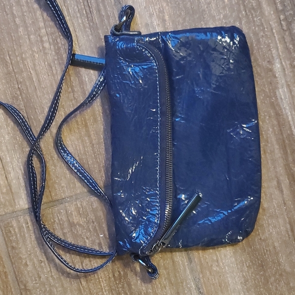 Hobo International Navy Blue Patent Leather Fold Over Shoulder Bag. - Picture 13 of 16